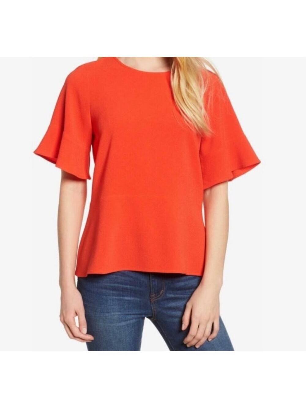 Madewell Orange Textured Flutter Sleeve Blouse Keyhole Back Women's Size M